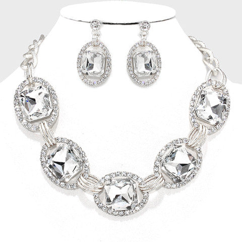 Crystal Rhinestone Link Evening Necklace