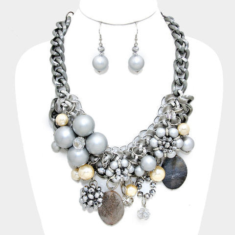 Chunky Pearl & Metallic Bead Ball Necklace