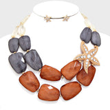 Crystal Pave Starfish Accented Pebble Necklace