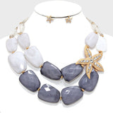 Crystal Pave Starfish Accented Pebble Necklace